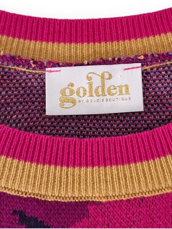 Golden by Goldie Boutique Pink Woven Contrast Print Balloon Sleeve Sweater Small - Picture 3 of 8